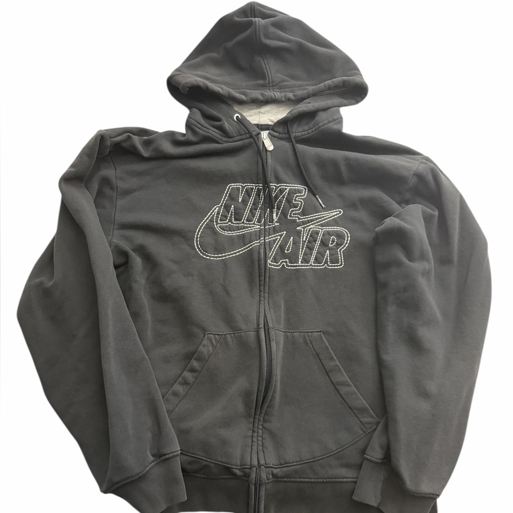 Nike Air Full Zip Up Hoodie Gray Embroidered‎ Logo Y2K Streetwear Size Large